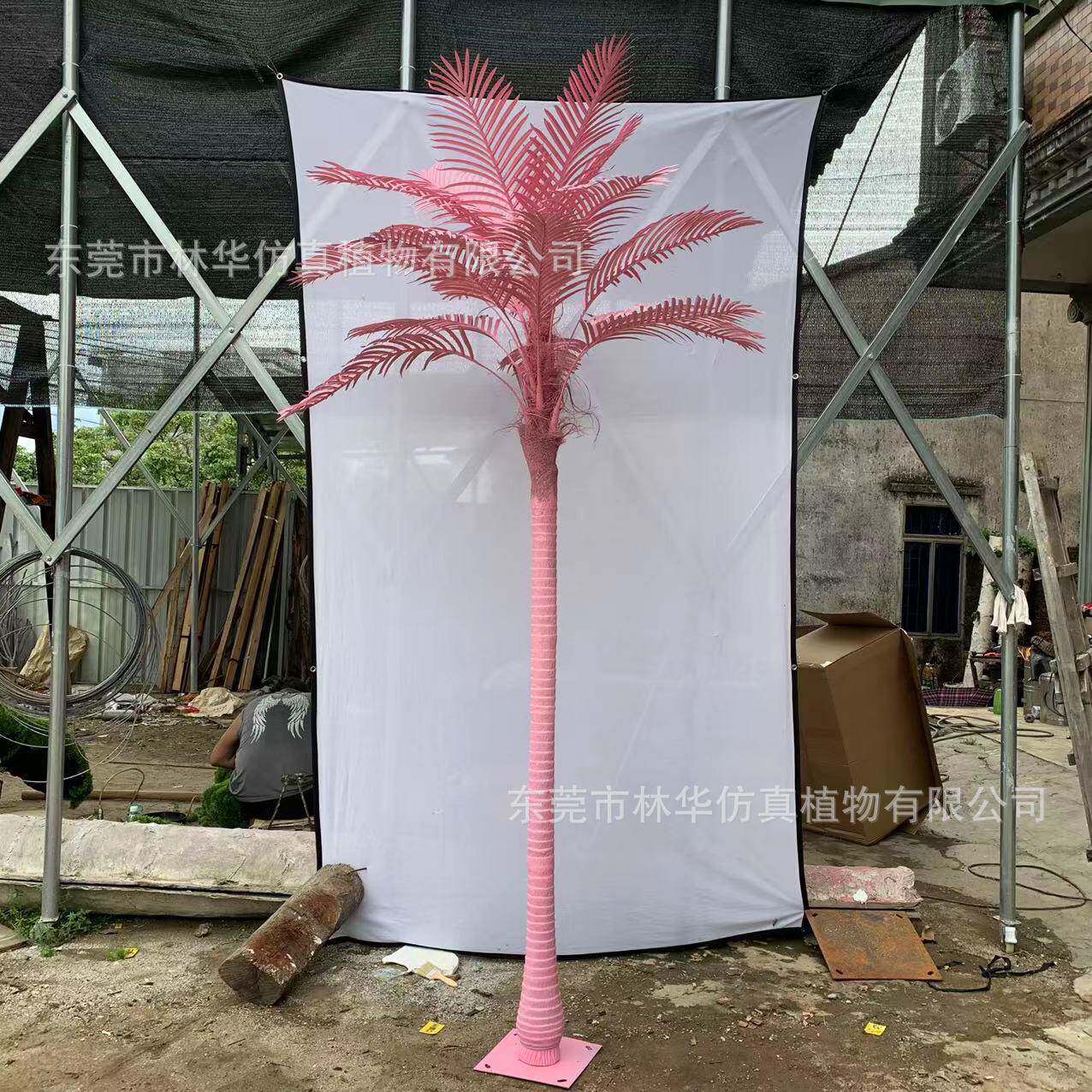 粉色仿树真椰子树 仿真槟榔置粉色仿真家居软装橱窗造景网红卡打