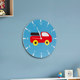 卡通挂钟客厅家用时尚个性创意木质儿童房间墙面装饰男孩汽车时钟