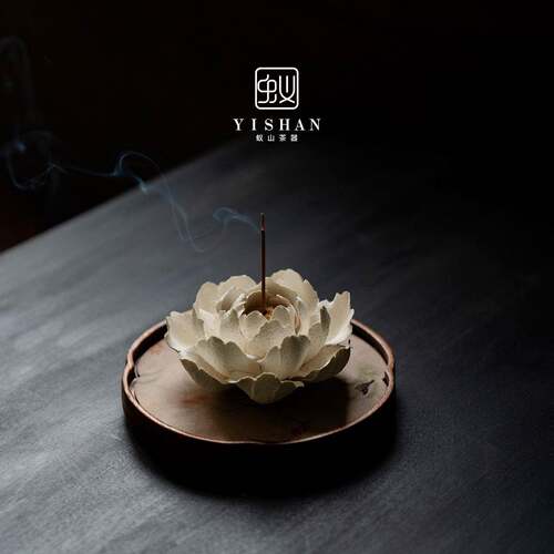 手捏陶瓷牡丹花线香底座创意立体花朵香托扩香香薰桌面摆件香插