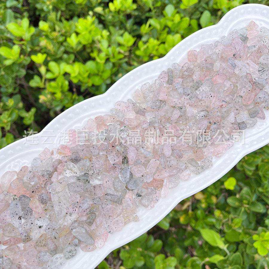 天然粉火龙果碎石摆件水晶消磁石铺鱼缸绿粉云母石英岩碎料淘矿石