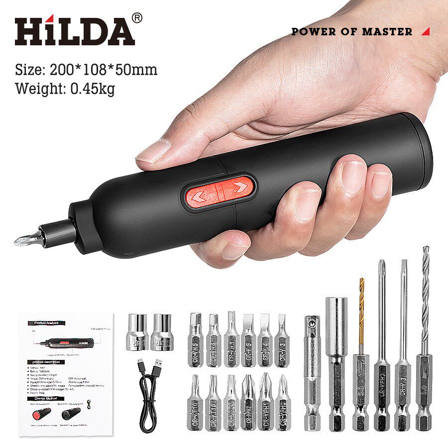 希尔达电动螺丝刀跨境新款锂电超耐用多功能小型家用维修工具套装