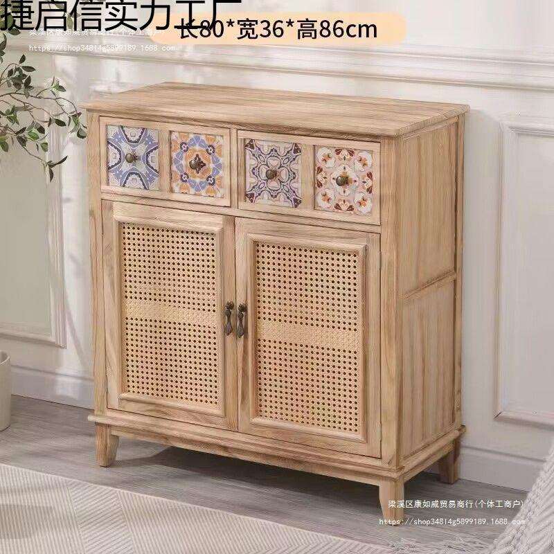 复古式餐边柜实木储物柜客厅用靠墙收纳柜书房边柜家用斗柜茶水柜