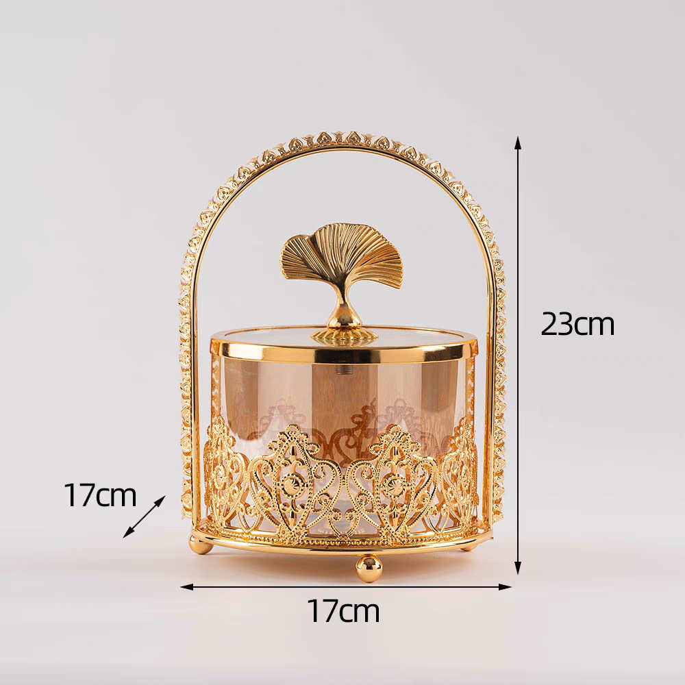 轻奢花手提零食罐水晶玻璃储物盘欧式客厅卧室茶几家用收纳装饰摆图片