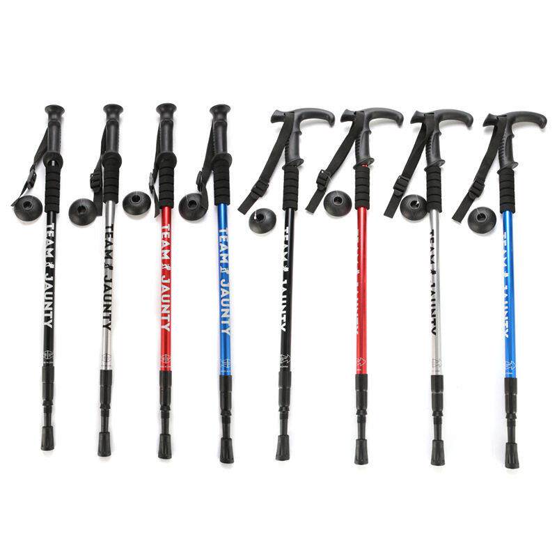 三节伸缩直柄弯柄强度铝合金户外登山杖徒步手杖行走拐杖