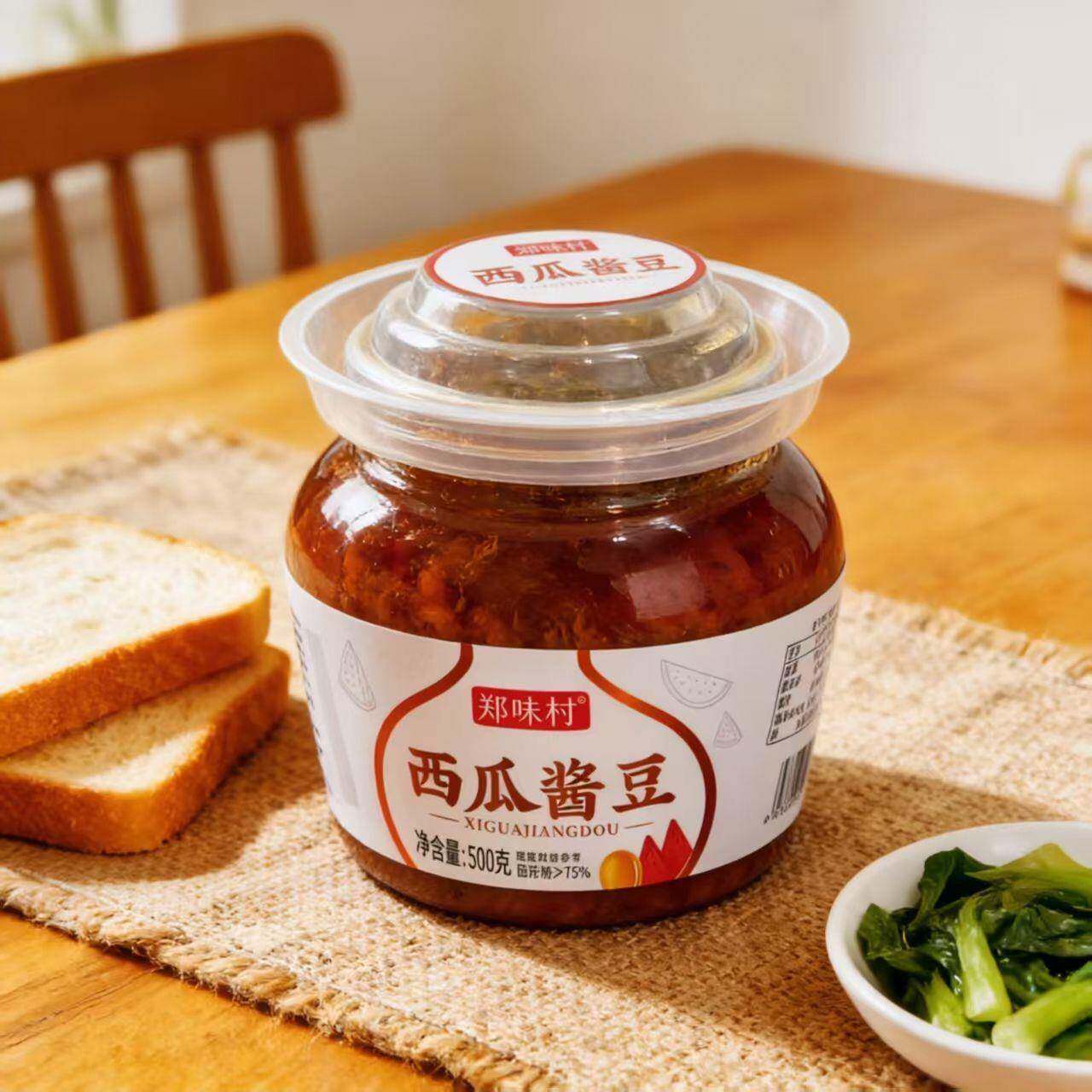 新日期郑味村辣椒酱豆500g/罐香辣油泼辣子酱调味料
