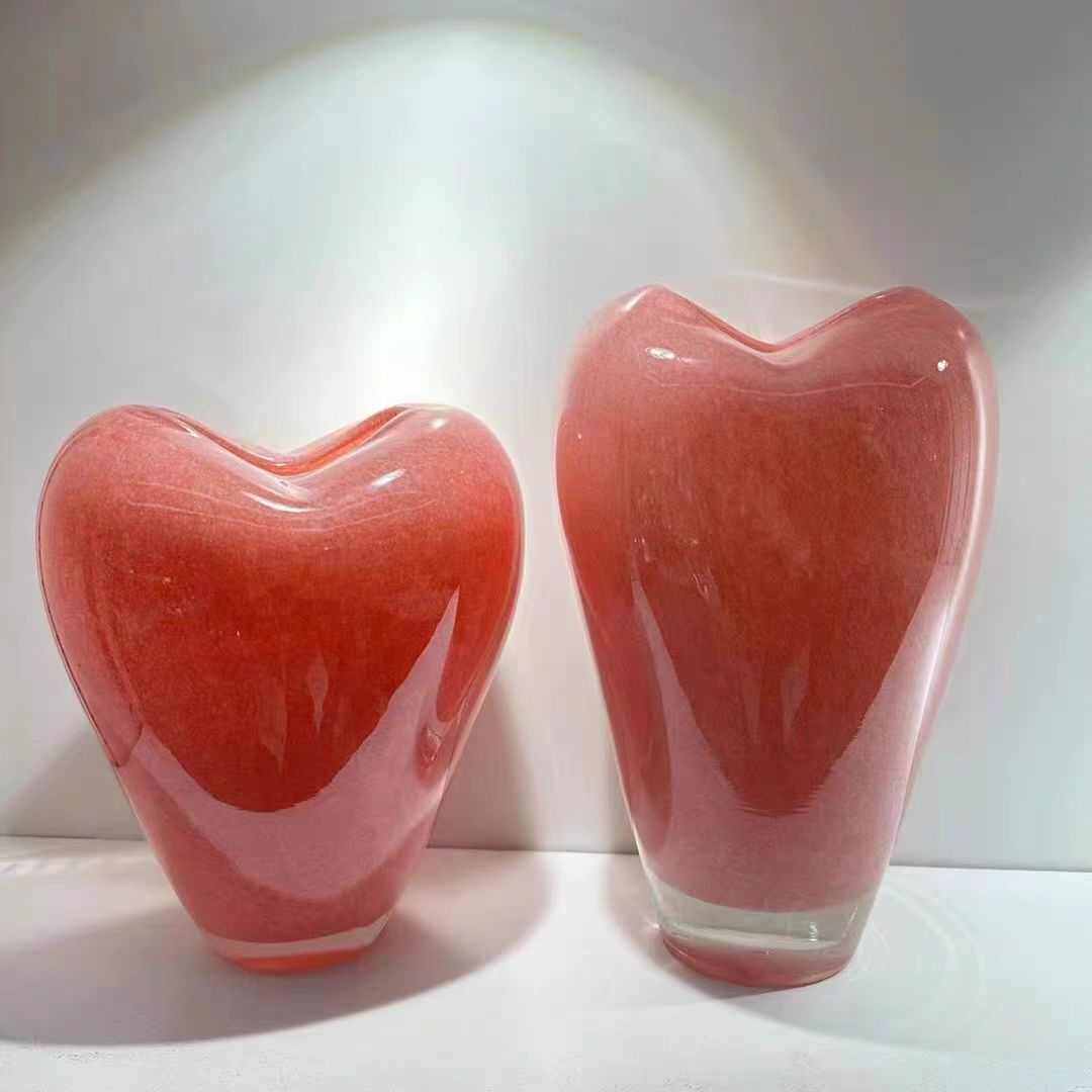 爱玄关客厅奢工艺玻璃琉璃插花样板间器装饰轻简约心形现代花瓶软
