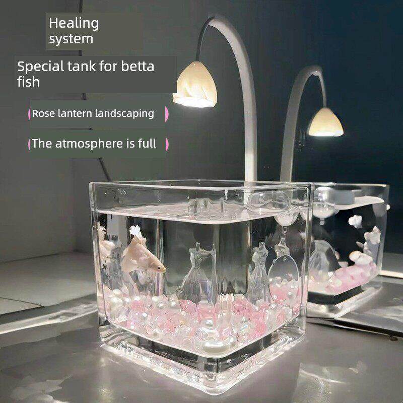 2025新款斗鱼方形缸小型客厅生态阳台小鱼池造景室内玻璃桌面鱼缸