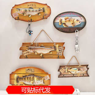 饰挂钩 鱼地中海风格 鱼工艺品挂美式 装 饰乡村衣帽大鱼木制墙面装
