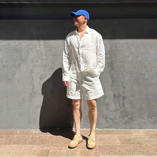 轻奢老钱风松弛感亚麻长袖衬衫套装男士2026夏季慵懒风穿搭一整套