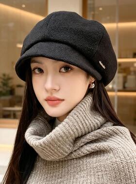 今年流行的新款帽子老钱风日系文艺复古帽子女款秋冬季短檐显脸小