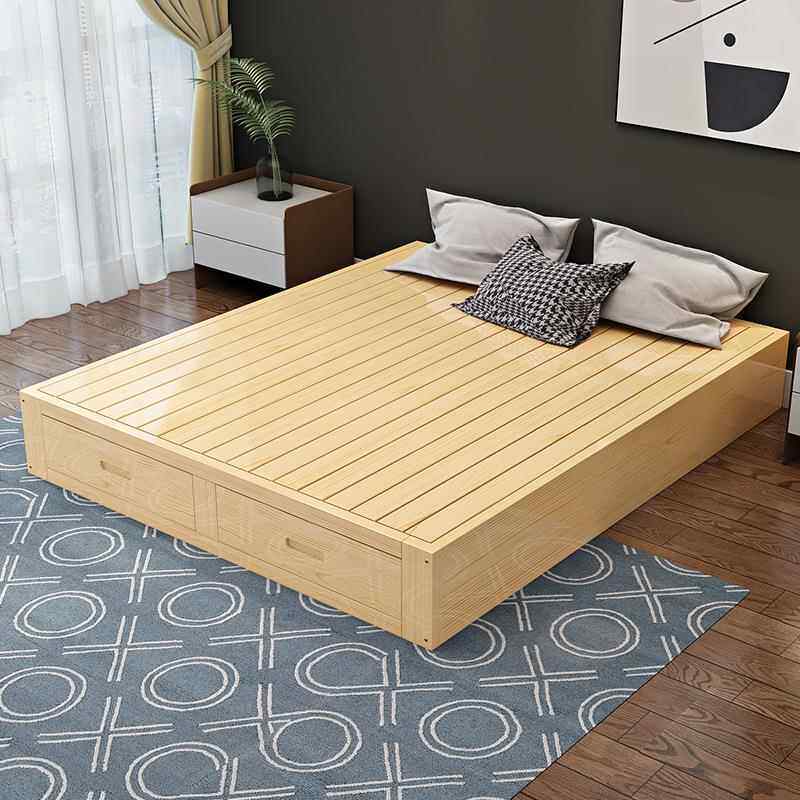 实木榻榻米床架现代简约双人床出租民宿床硬板地台床高箱落地矮床