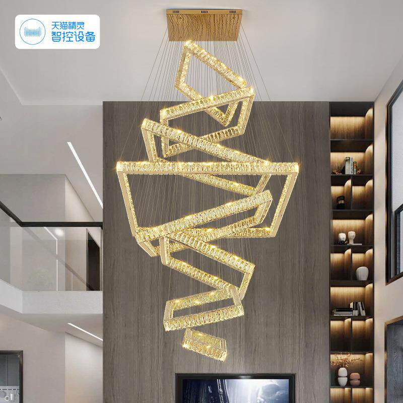 奢挑空复式楼客厅大2吊灯现代轻水吊晶灯中别墅吊灯挑高客厅主空