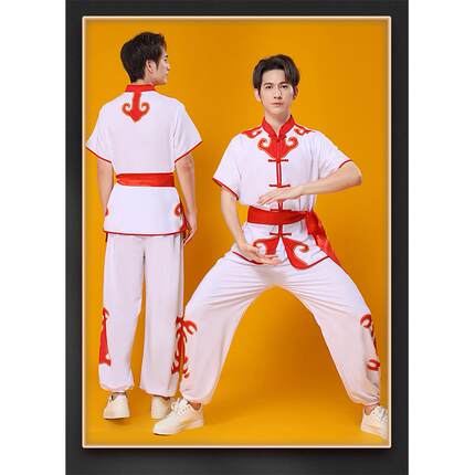 高档新款狮打鼓服龙舞演服表男女生秧歌服装腰鼓服武术练功服舞演