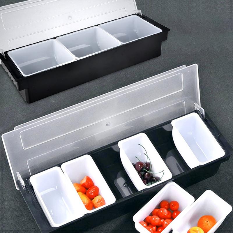 塑料多格水果盒保鲜调味盒酒吧吧台专用分格果盒食品级保鲜盒