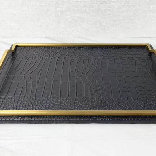 现代简约轻奢编制皮革长方形托盘摆件北欧样板间客厅茶几卧室收纳