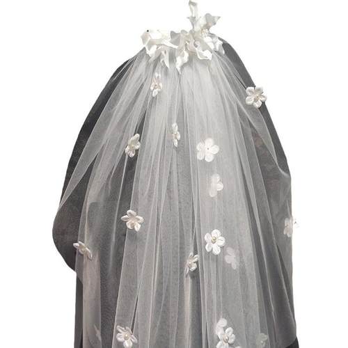 头纱新娘婚纱珍珠花朵拍照头纱