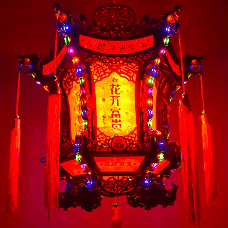 中式仿古六角龙灯led旋转七彩吊灯龙头灯笼阳台春节宫灯厂家