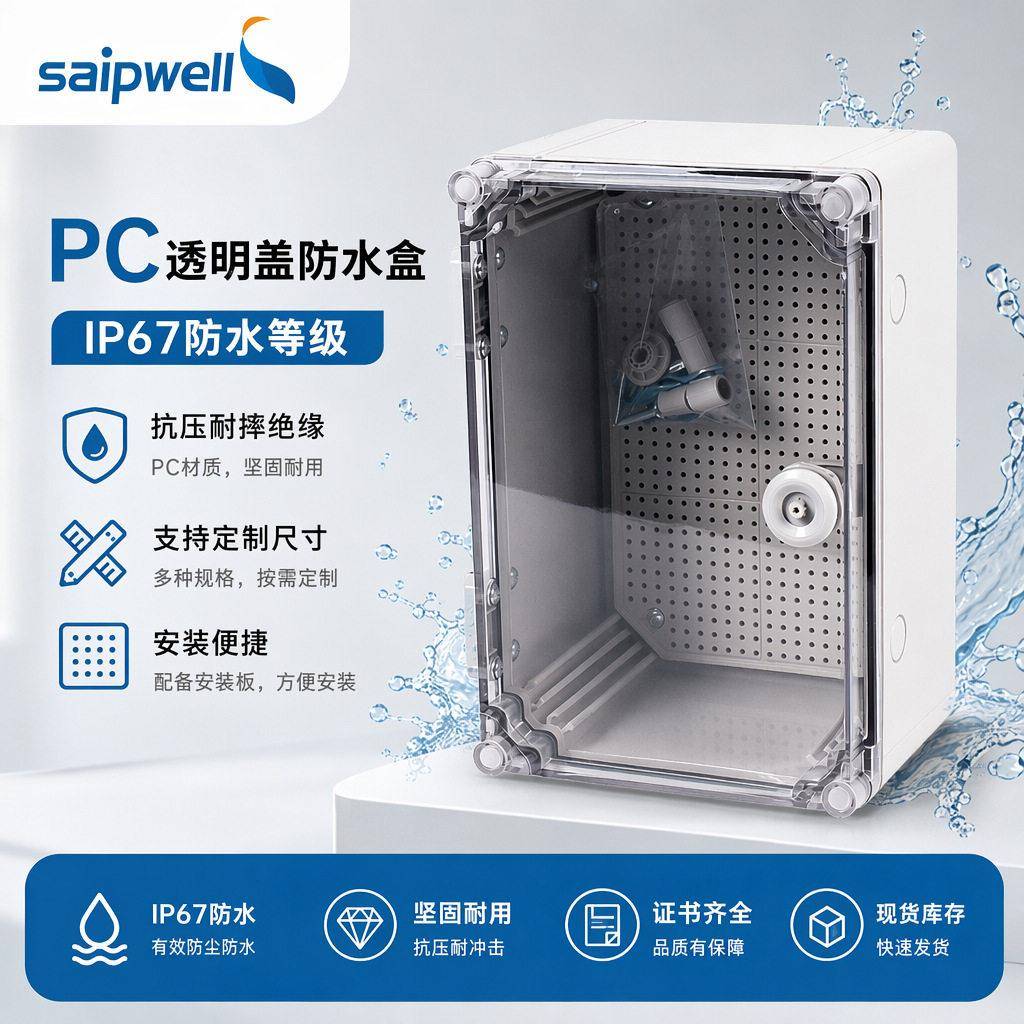 斯普威尔户外防水箱ABS塑料PC透明IP66密封接线箱监控电缆配电箱