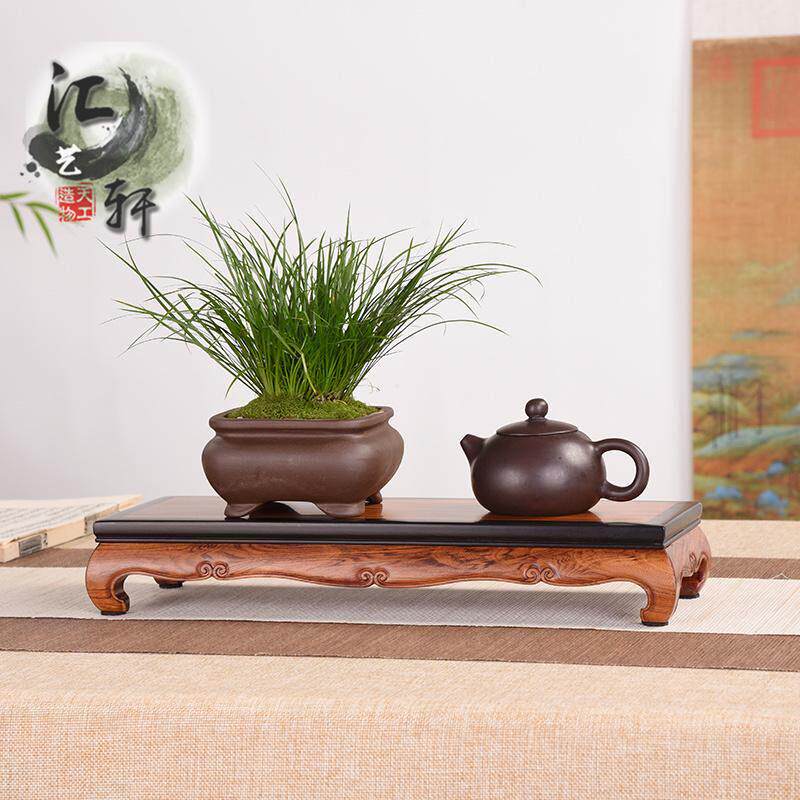 实木非洲酸枝如意线条明式弯脚长方台摆件蒲草茶壶新中式加高木托