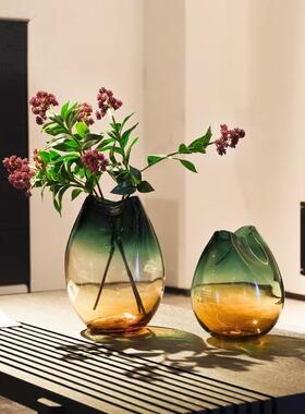 约居现代渐变色玻简璃花瓶客厅餐桌插培花器水家软装摆21012件褶
