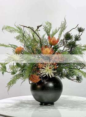 新中式仿真花艺售楼处酒店客厅茶几玄关干花造型装饰桌面创意摆件