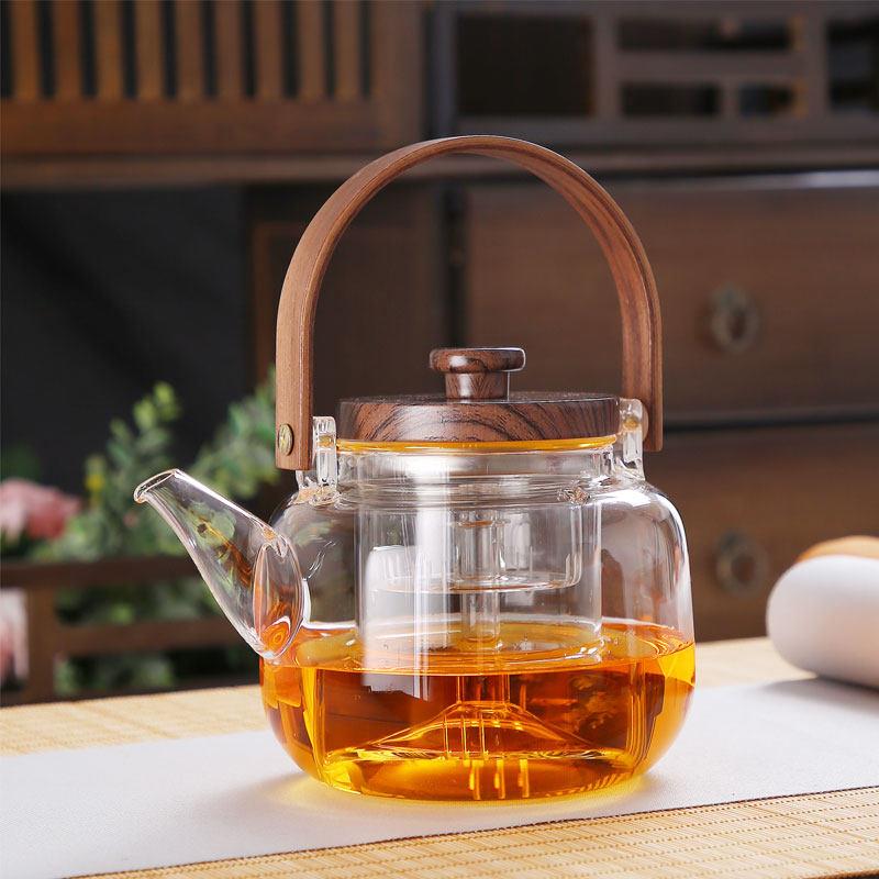 玻璃双内胆煮茶壶 泡茶壶家用耐高温茶具提梁黑晶炉烧水壶 煮茶器