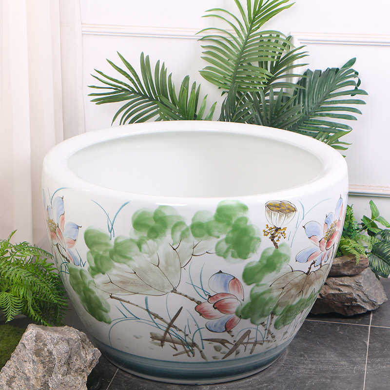景德镇手绘陶瓷金鱼缸睡莲盆荷花乌龟缸客厅户外大水缸院落庭院盆,宠物/宠物食品及用品,桌面缸,淘宝优惠券,粉丝福利购,淘宝优惠卷