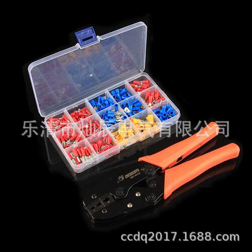 快速接线端子280pcs盒装冷压接线端子+冷压钳套装铲型绝缘端子