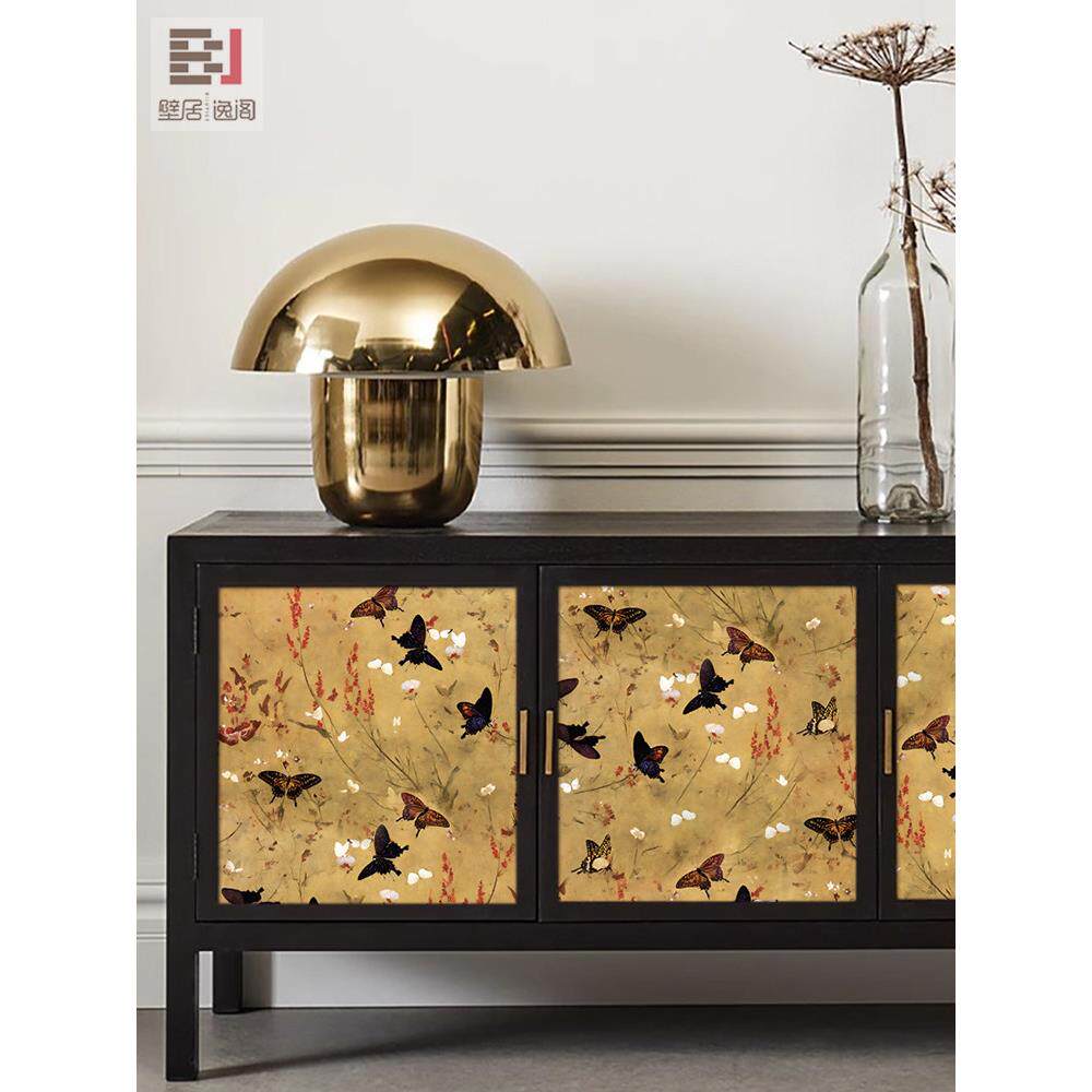 中法式覆古蝴蝶家具柜子翻新贴纸鞋柜衣柜铁皮柜改造壁纸自粘墙贴
