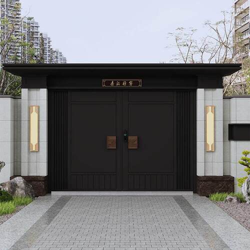 铝合金别墅庭院户外铝艺精雕庭院大门新中式对双开 关农村自建房