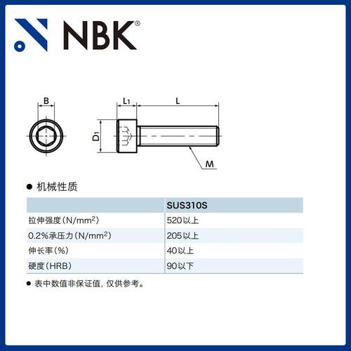 NBK SNSJ 无尘功能性不锈钢内六角圆柱头螺栓螺丝SUS310S厂家直供
