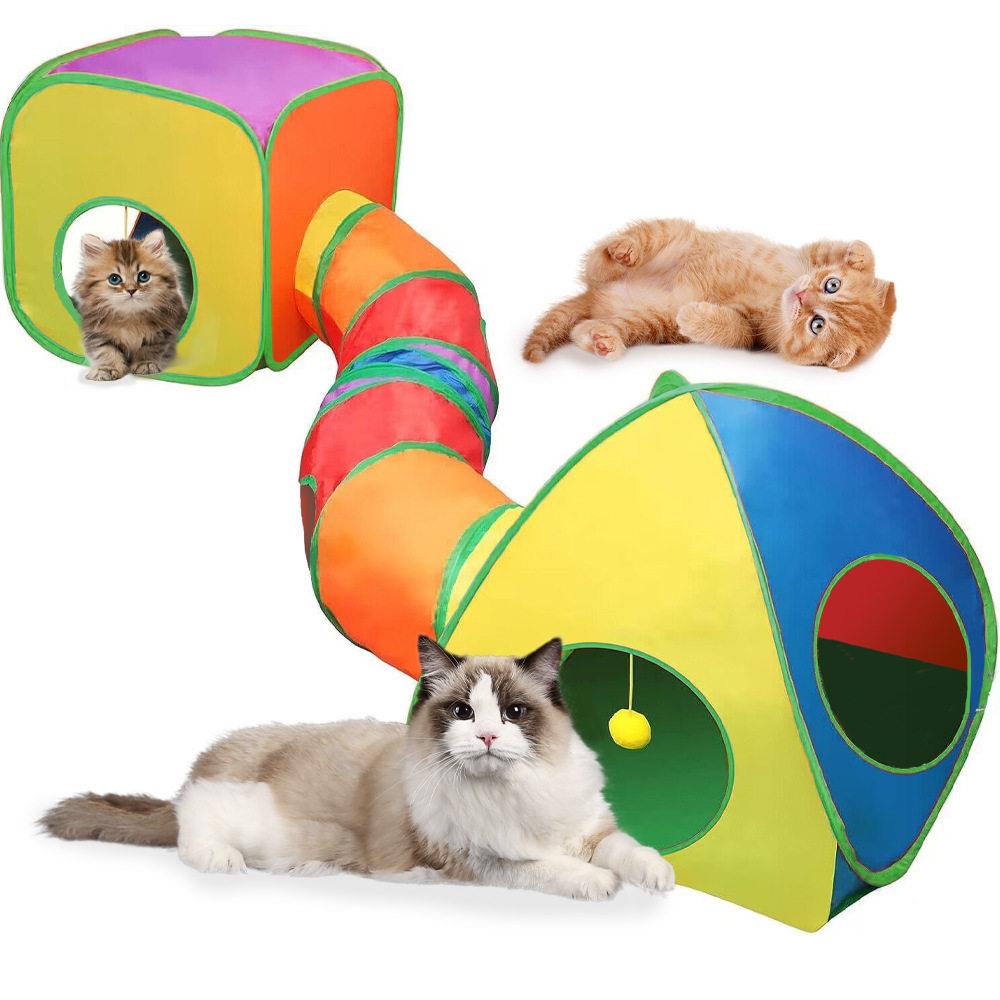 跨境新款宠物玩具猫咪组合隧道智益猫玩具钻桶可折叠猫通道猫隧道