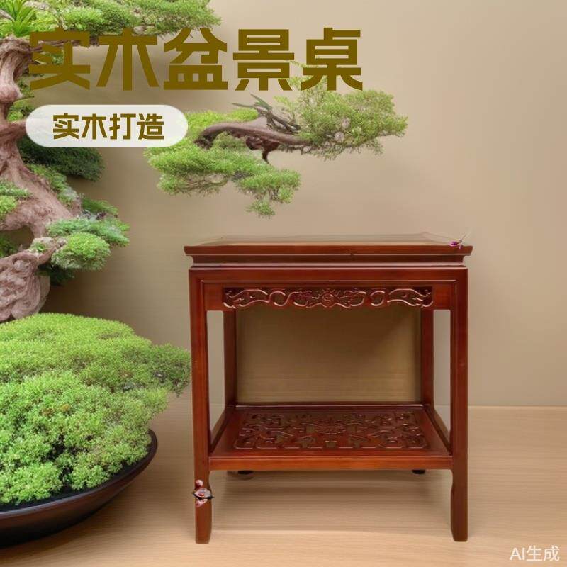 盆景角几鱼缸奇石桌实木花几桌榆木花架吊兰置物新中式条桌花台