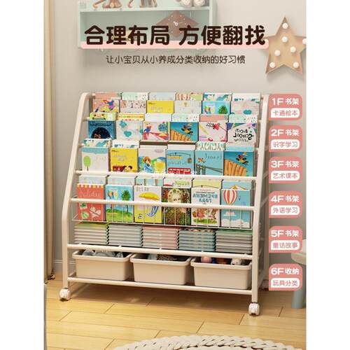 儿童书架家用阅读架绘本收纳体墙宝宝多一层CHW靠铁艺玩具置物架