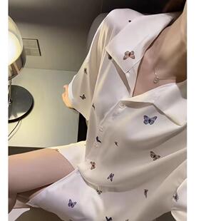 带胸垫冰丝睡衣女士夏季可外穿韩版甜美中长款睡裙短裤套装家居服
