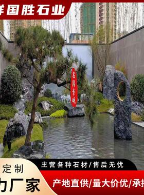 黑山石景观石生产大型园林假山石天然造景观赏置石庭院石草坪石