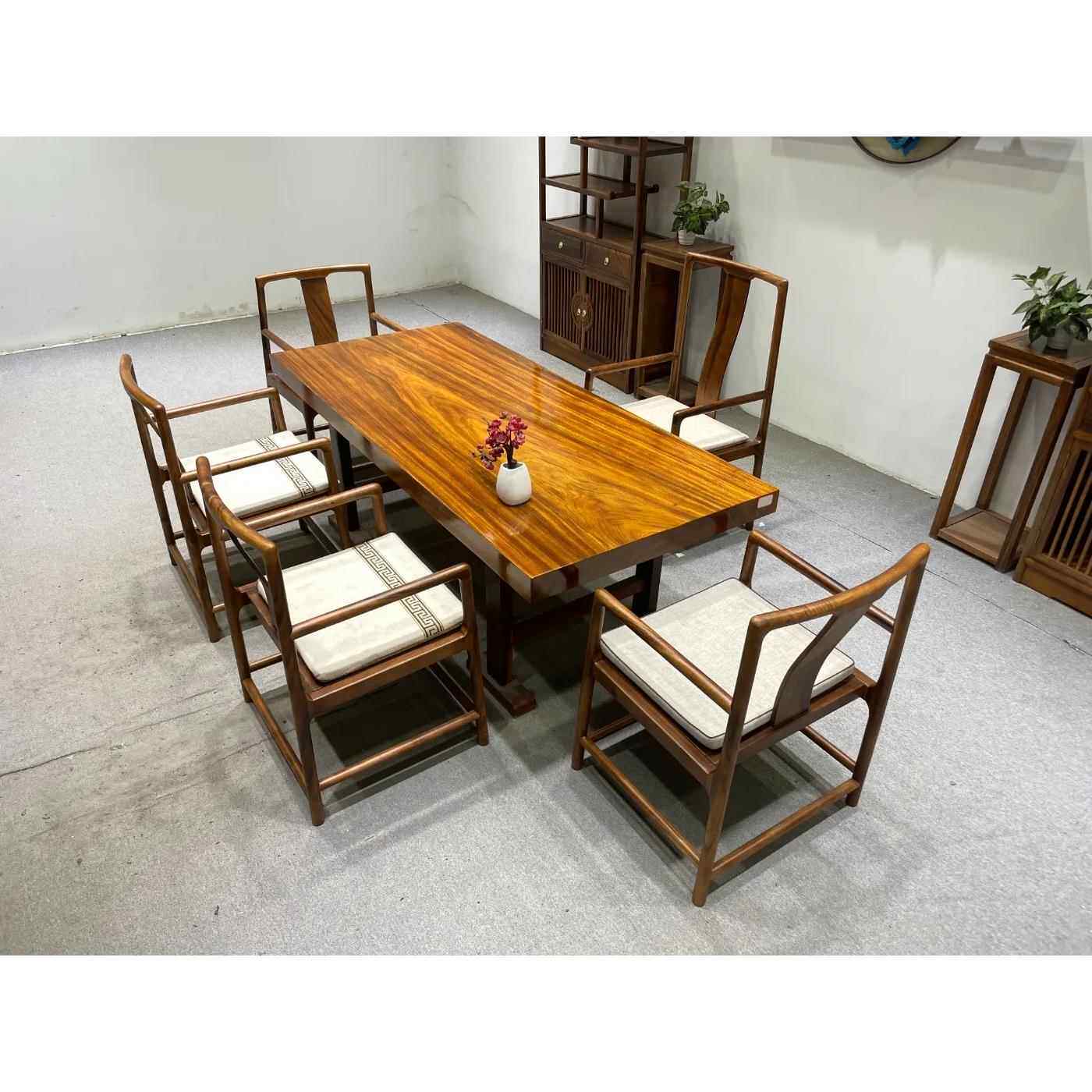 正品整块新餐中式原木黑巴花板奥坎檀实木大黑胡桃木茶办公桌茶台