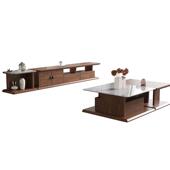 北欧岩板电视柜茶几组合胡桃色落地意式 极简大小户型客厅地台整装