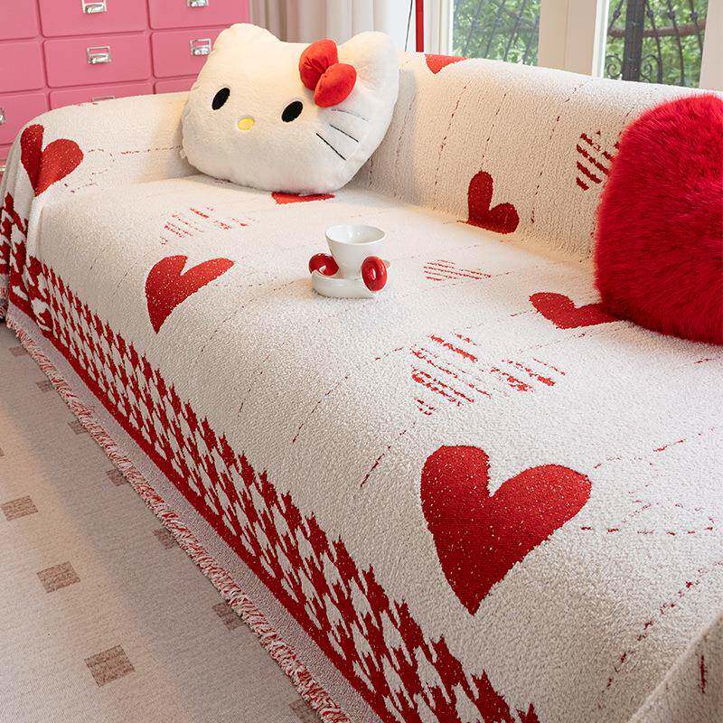 半边绒材质沙发巾一片式易操作简约款沙发巾防猫抓款流苏边不脱线