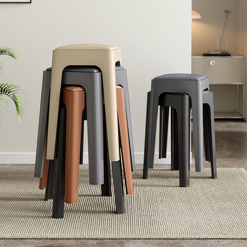 塑料软包凳子可叠放家用加厚高凳轻奢高级方板凳餐饮商用客人备用