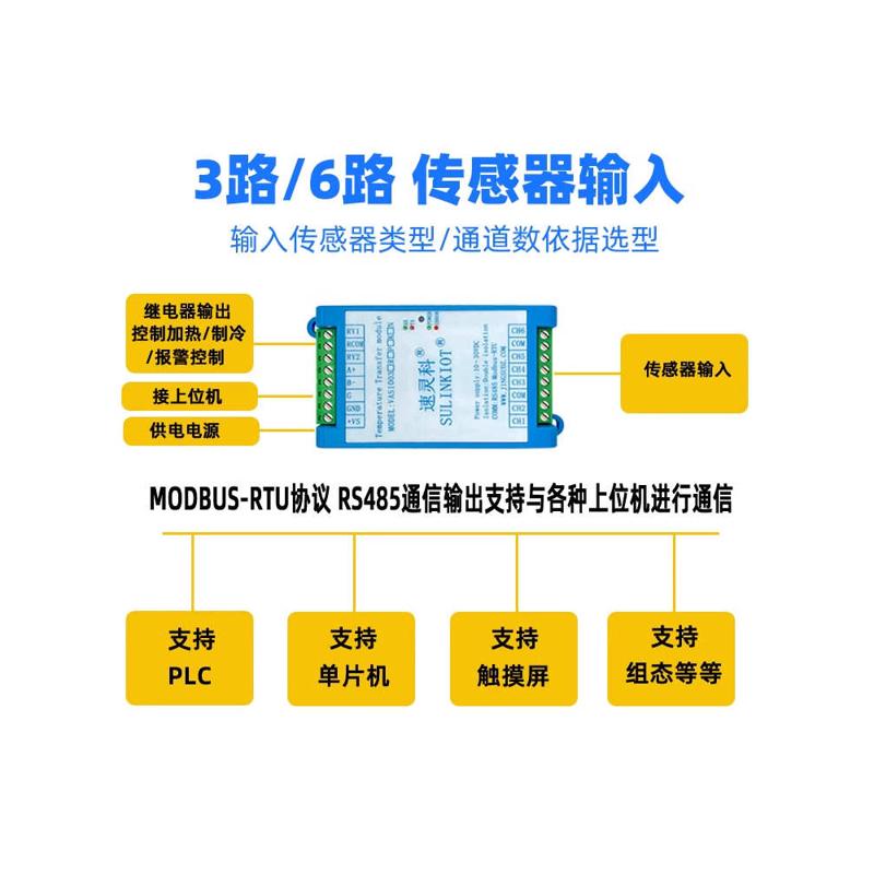 3/6路PT100温度变送器K热电偶模块2路继电器输出温控报警VAS1003