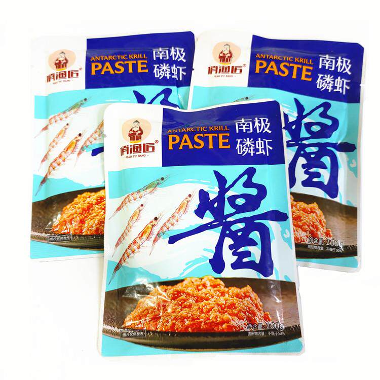 即食俏渔匠南极磷虾酱100g*3袋装大连特产海鲜酱蘸酱菜熟虾子肉酱