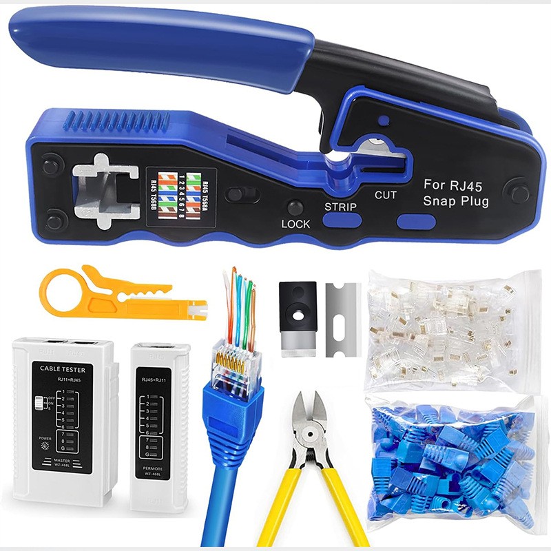 跨境手动压接钳套装网线钳家装维修工具钳子RJ45测试仪七类工具包