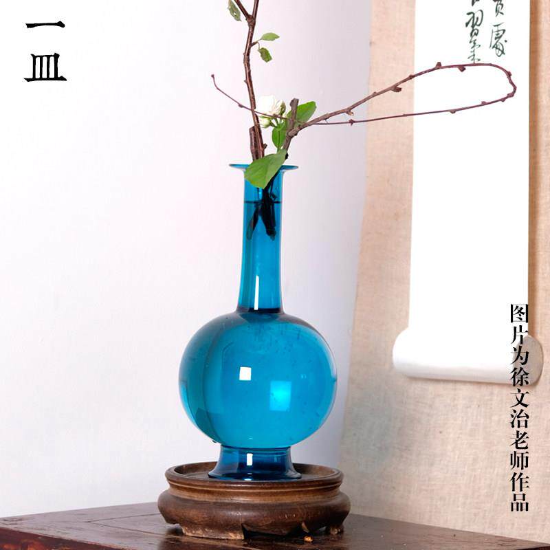 雀蓝色花瓶玻璃净瓶彷宋瓶彷古文人水培花器古典中式插花器皿空间