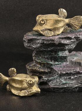 做旧复古实心铜茶宠摆设粒突箱鲀黄铜摆件海洋深海怪鱼工艺品收藏