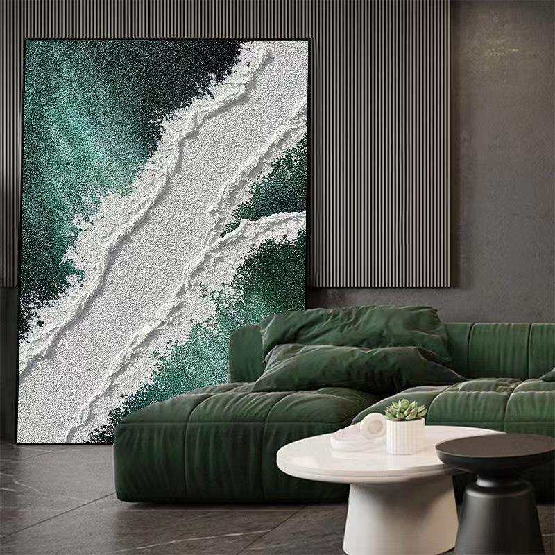 纯手绘抽象立体肌理装饰画玄关竖款大型油画绿色高端现代挂画