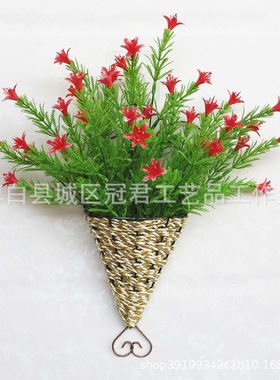 仿真花瓶花盆花篮壁挂铁艺花篮藤编壁挂花器装饰假花草编藤编花艺