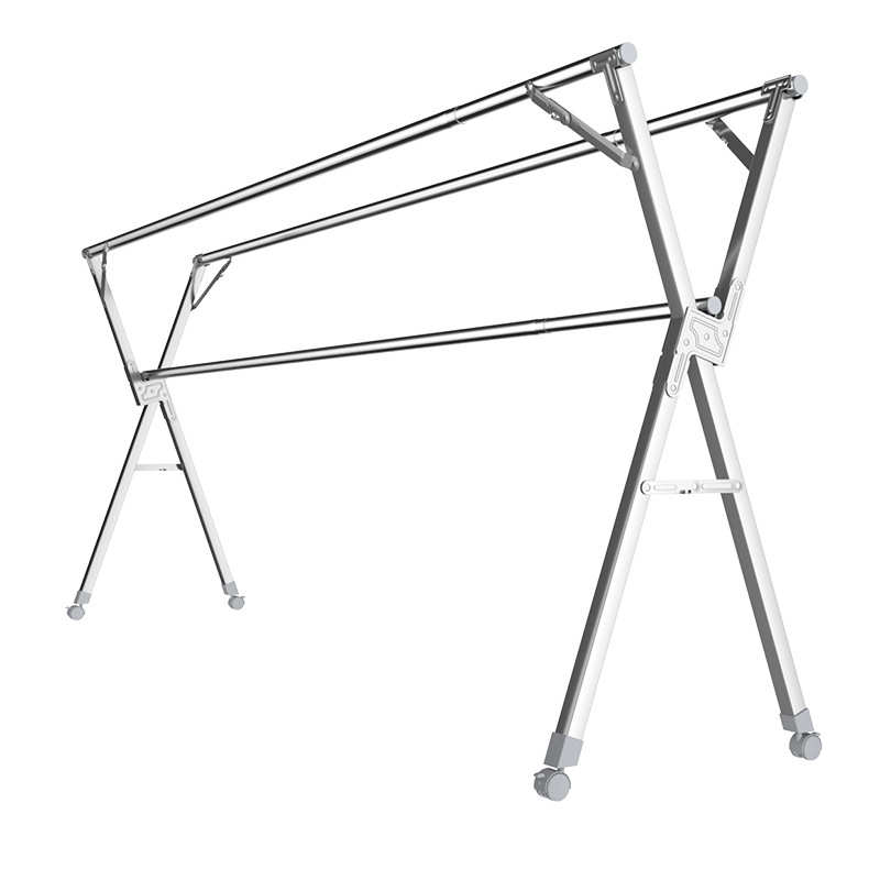 莱洁不锈钢X型落地折叠晾衣架落地双杆晒被架室内置地伸缩晒衣架