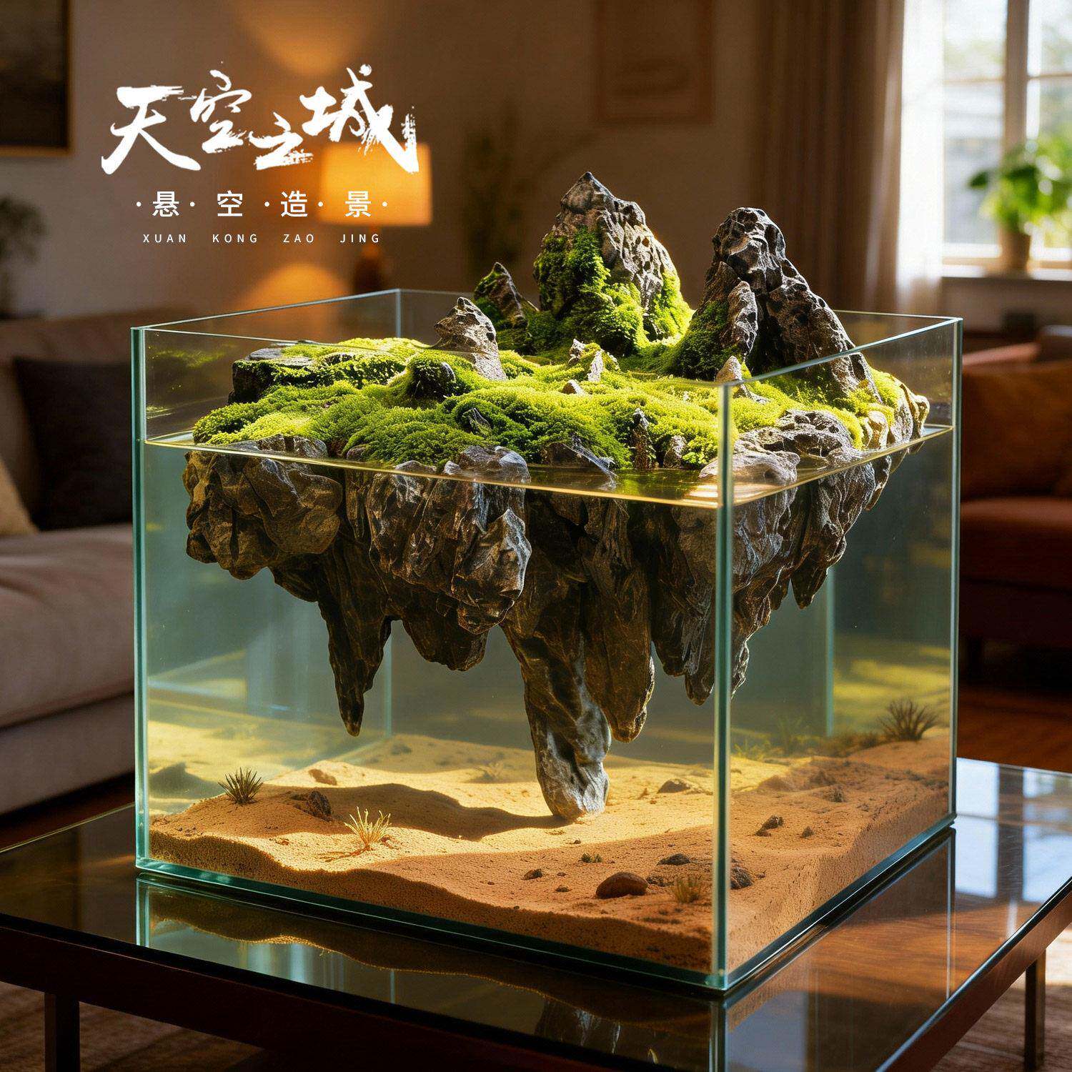 青龙石造景石鱼缸装饰假山真石头天然骨架水草缸天空之城水景定做