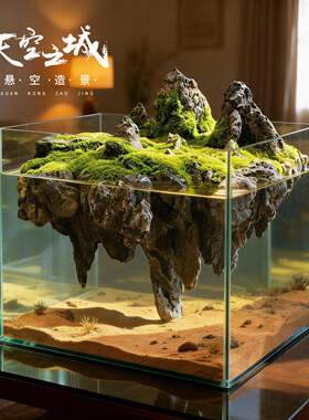 青龙石造景石鱼缸装饰假山真石头天然骨架水草缸天空之城水景定做